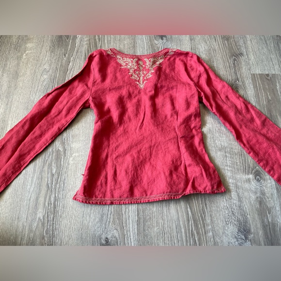 Willi Smoth Medium 100% Linen Coral & Gold Long Sleeve Women’s Blouse Side Zip - Picture 5 of 7